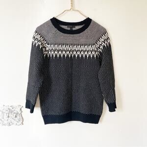 J. Crew Black and White Fair Isle Bobble Knit Wool Sweater S
